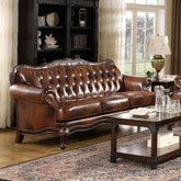 Victoria  Leather Upholstered Rolled Arm Sofa Brown